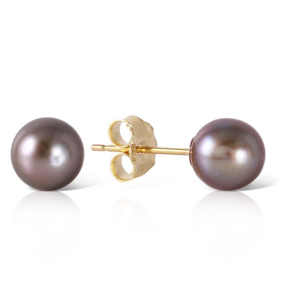 14K. SOLID GOLD STUD EARRINGS WITH BLACK PEARLS - Picture 2 of 8